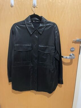 Zara black faux leather overshirt